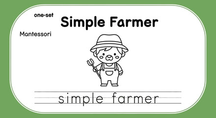 Fototapeta premium Montessori Simple Farmer Coloring Page for Kids