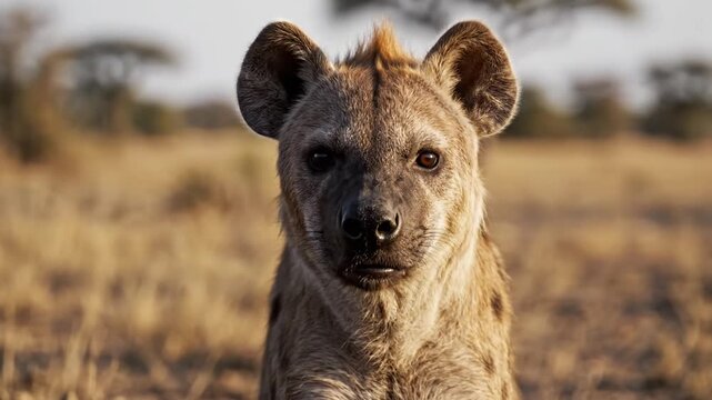 Spotted hyena in profile during golden hour on African savanna