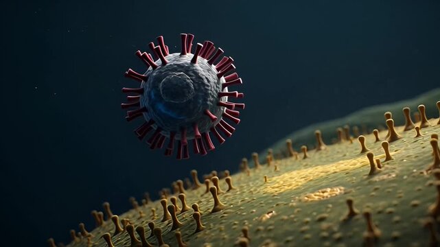 Microscopic Virus Attack on Human Cell, Medical Science Research Concept