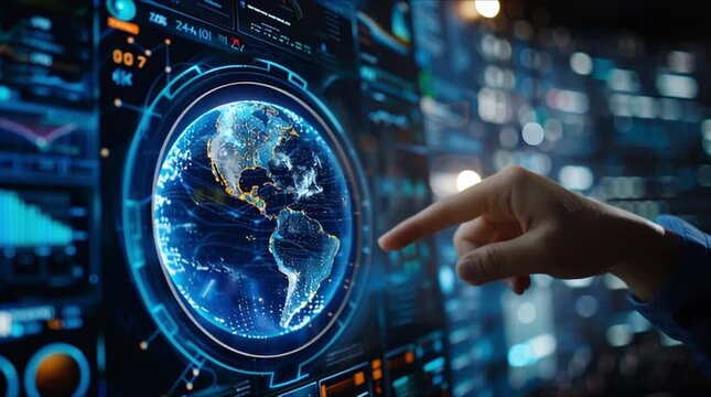 Precision data analysis dashboard with interactive 3D globe and digital UI elements (AI Generated)