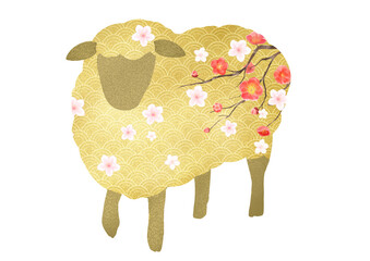 和風な羊の年賀状イラスト