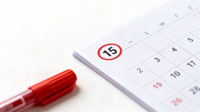 Calendar page with red pen on white surface