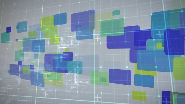 Animation of data processing over grid and rectangles