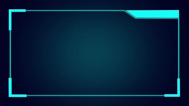 Cyan Neon HUD Frame with Digital Panel on Dark Gradient animated Background, Blue HUD interface with glowing neon circuit design, HUD digital interface frame animation.