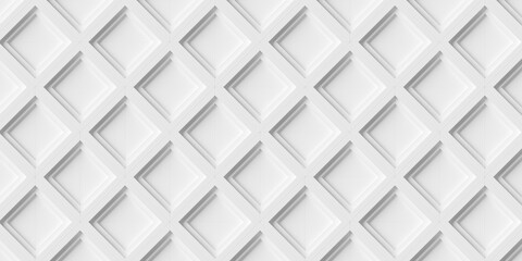 Diagonal grid of multi stepped white cubes or boxes background wallpaper banner, flat lay