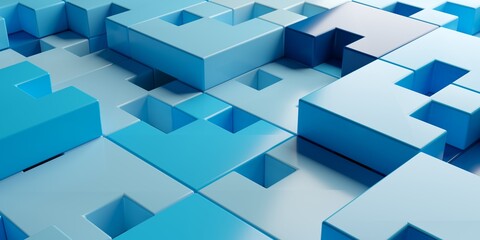 Plakat Blue abstract jigsaw puzzle pieces grid background, software module or business technology background concept