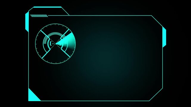 Sci- Fi Digital HUD Display with a Blue Crosshair and a Beam of Light on a Dark animated Background, Futuristic green Neon Frame with Globe and Dark Background border geometric animation.