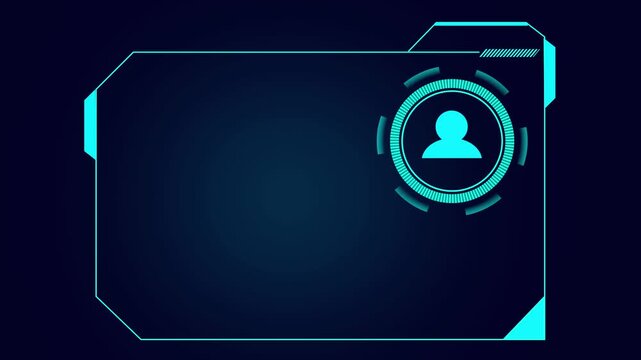 Futuristic Digital HUD Interface with a Glowing Blue User Profile Icon and Copy Space technology animated, Futuristic Blue Neon Frame with Globe and Dark Background border geometric animation.