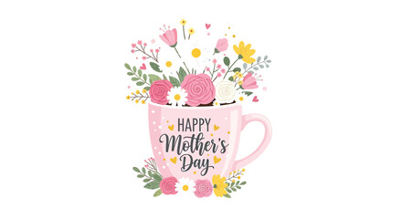 Mother's Day mug with flowers vector illustration