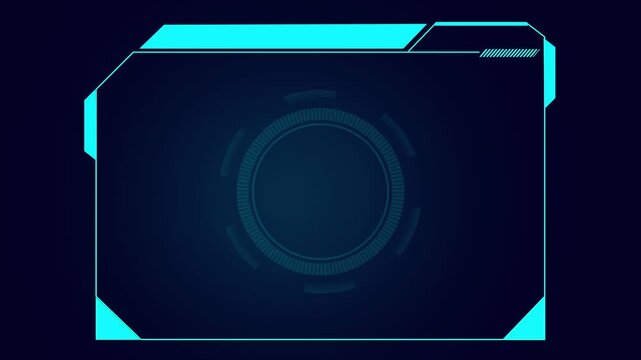 Futuristic neon blue hud interface frame with circular radar element, Dark gradient background, Empty space for text, sci fi technology panel animation.