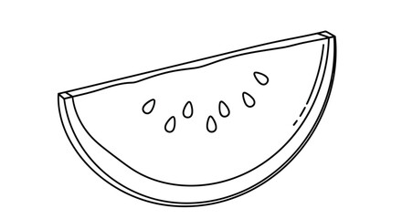 Simple line drawing of a watermelon slice with black seeds on white background