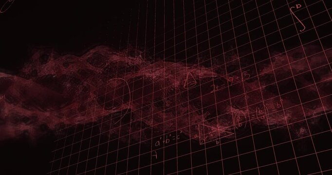 Animation of math formulas and red smoke on black background