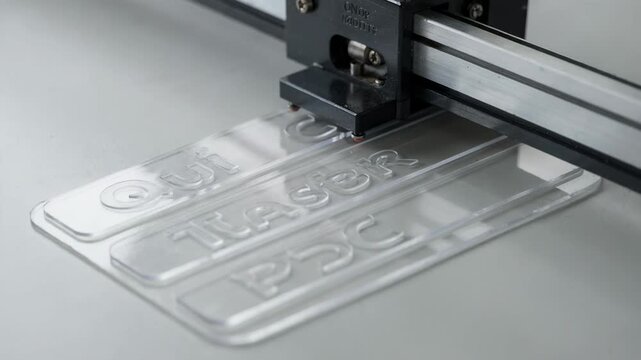 Medium shot of clear film overlay embossing process on index tabs featuring transparent glossy surface with subtle raised lettering for a modern sleek organizational accessory.