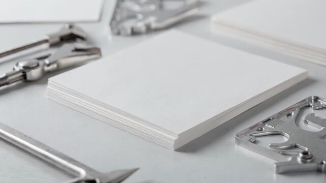 Medium shot of blank diecut greeting cards being processed with elegant curved edges on plain white card sheets highlighting the precision of craft tools.