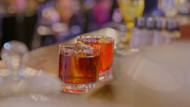 Signature cocktails. Beautiful and delicious alcoholic drinks. Bar restaurant. An alcoholic cocktail beautifully served in a glass.