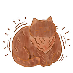 Cute ginger cat wiggling with joy, hand-drawn watercolor illustration, happy feline character © somethingsheneeds