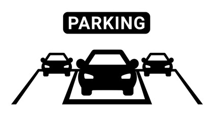 Naklejka premium Parking sign with car silhouettes in designated street spaces 