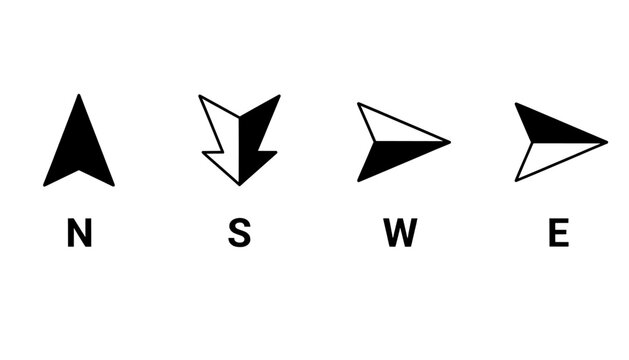 Compass direction arrow icon set with north south west and east symbols
