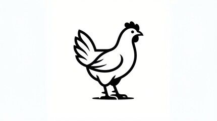 Black Silhouette of Chicken on White Background