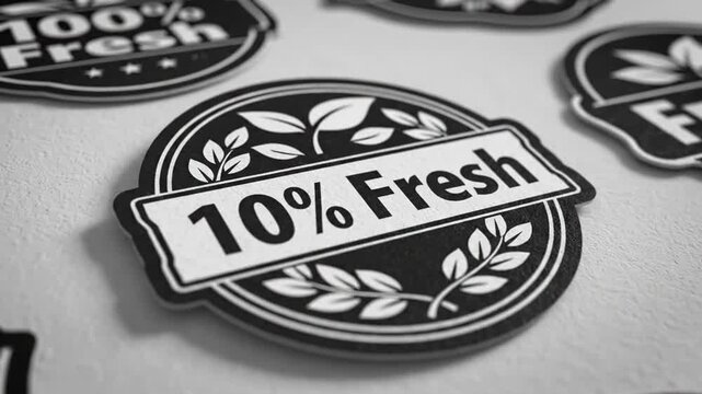 Black and white fresh quality labels on light background