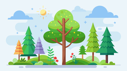 Fototapeta premium A serene park scene with people enjoying a sunny day near trees and a gazebo. isolated on white background, Vector