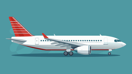 Obraz premium Commercial passenger jet in mid-flight against clear sky backdrop isolated on white background, Vector
