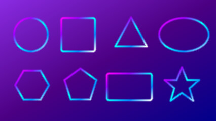 Neon Geometric Shapes Collection with Glowing Gradient Outline on Dark Background