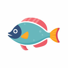 Vibrant blue and pink cartoon fish illustration with orange and red fins, a cheerful aquatic creature design