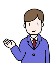 スーツを着た若い男性が案内しているイラスト