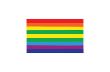 A vibrant rainbow flag with horizontal stripes on a white background