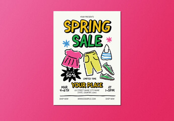 Yellow Pink Quirky Doodle Spring Sale Flyer