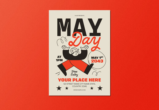 Orange Bold Retro May Day Flyer