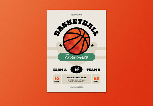 Orange Beige Retro Bold Basketball Tournament Flyer