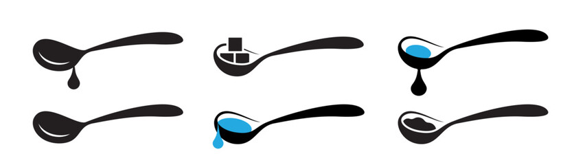 Fototapeta premium Spoon with coffee icon, teaspoon with liquid dripping cream or yogurt