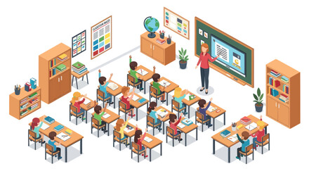 classroom with students and teacher, school education concept © Kamar