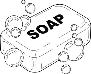 Coloring page of a soap bar with bubbles for kids
