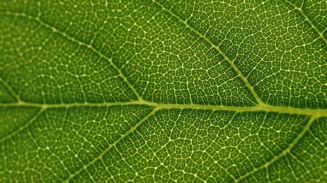 Close up of vibrant green leaf revealing intricate detailed patterns