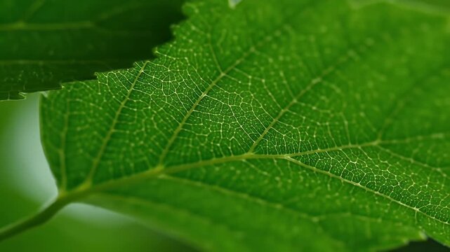 Close up of vibrant green leaf with detailed veins and textures