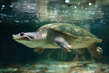 Obraz premium Indian Softshell Turtle Swimming Underwater