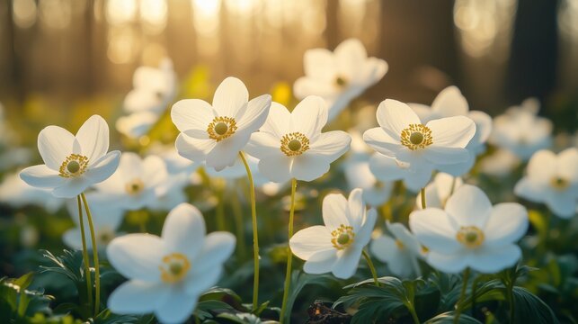 White Flowers Grow in a Forest With Green Plants During Springtime