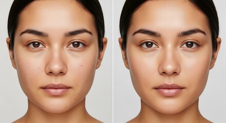 Comparison of natural skin texture next to flawless complexion achieved through cosmetic enhancement