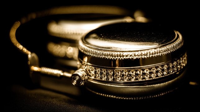 Intricate Close-up of Ornate Gold Jewelry Adorned with Sparkling Gems