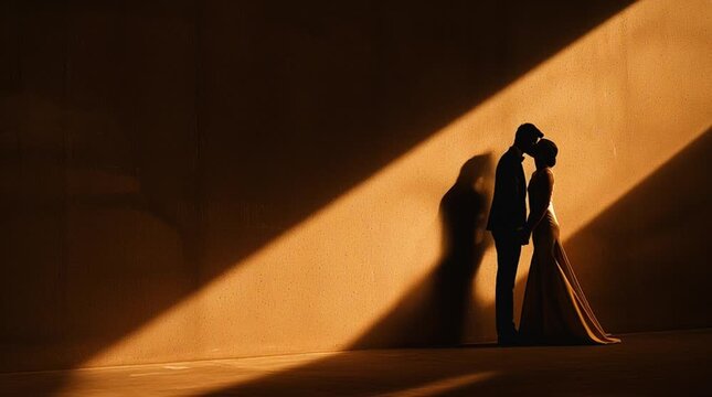 Elegant wedding visual where light and shadow intertwine, symbolizing commitment, unity, and the emotional depth of a lifelong partnership in a poetic romantic composition.
