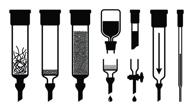 Chromatography columns vector set, laboratory equipment for chemical analysis