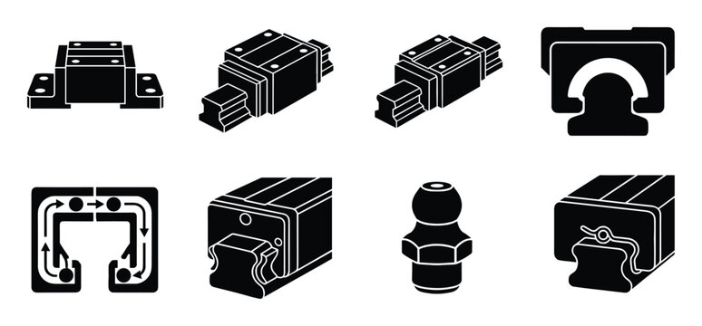 Linear guide rail systems with carriages and recirculating ball bearings for precision movement