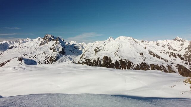 Majestic Alpine Peaks Covered in Snow - Dolly Shot Aerial Move