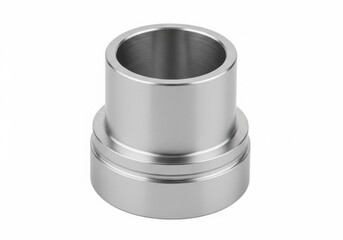 Shiny metal bushing with a smooth inner surface and a threaded outer edge isolated on white background