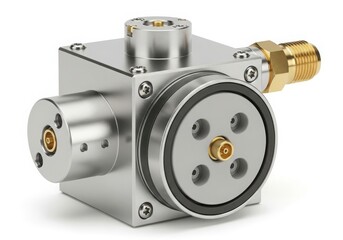 High precision mechanical device with multiple ports and connectors for industrial applications isolated on white background