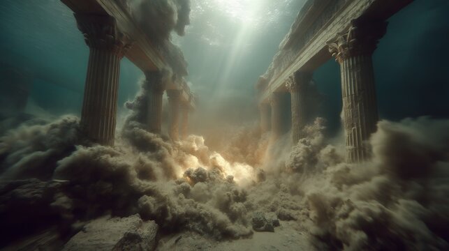 underwater ruins of thonis heracleion with light rays