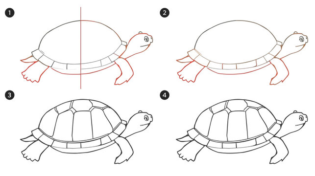 Four Panels for Clean Outline and Coloring Book Illustration